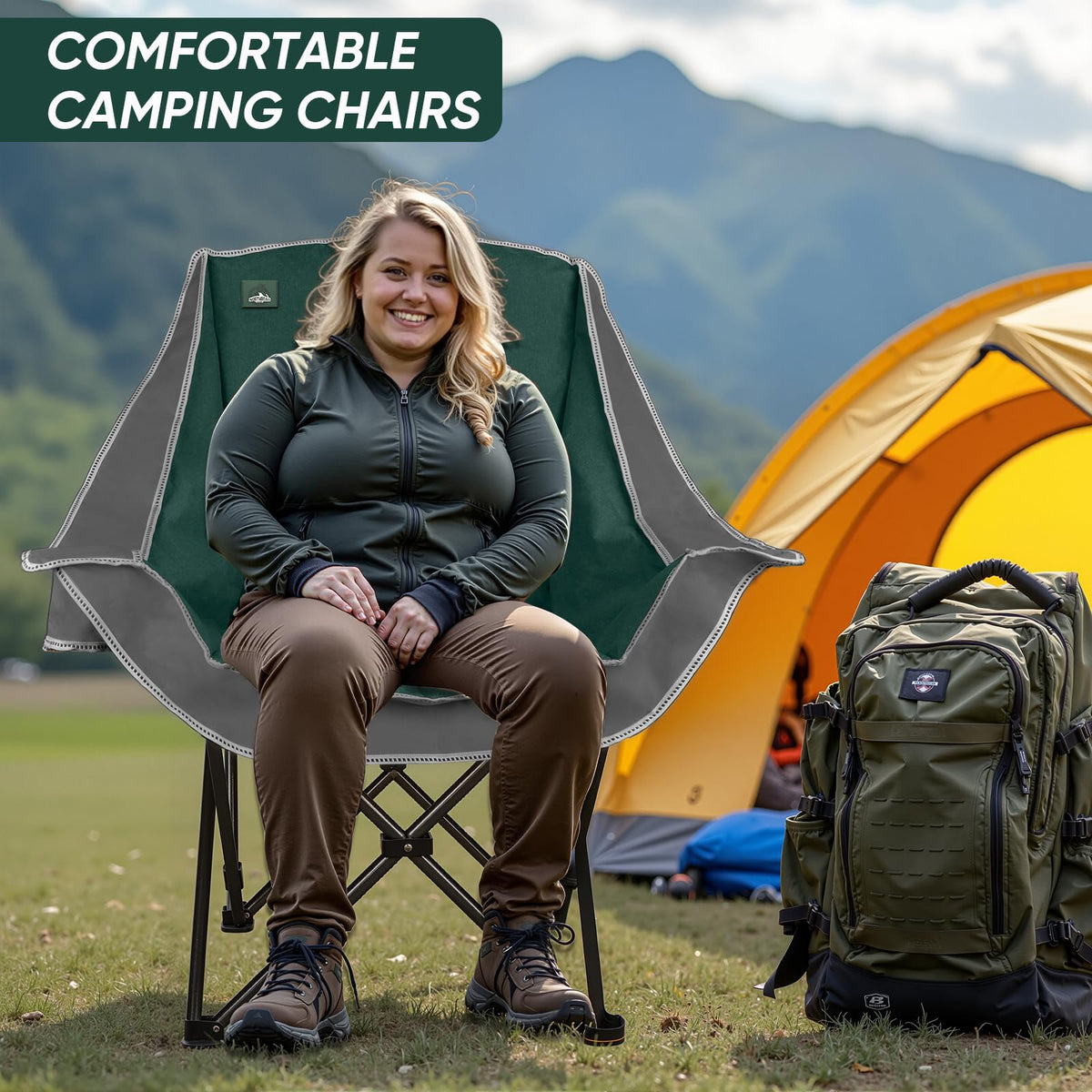 2 Pack Oversized Padded Folding Camping Chair with Cup Holder Q312939