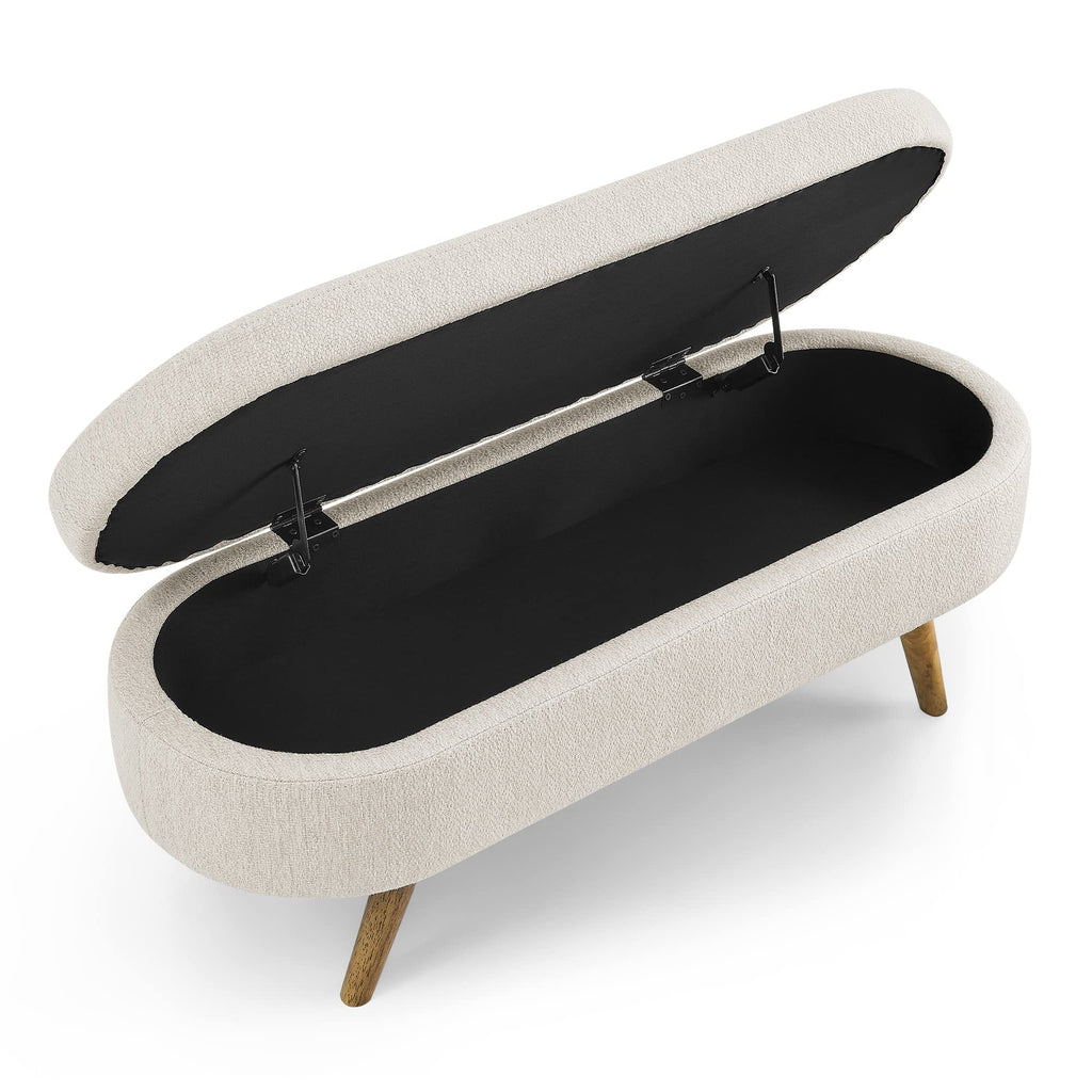 Beige Oval Storage Bench with Rubber Wood Legs Y137538