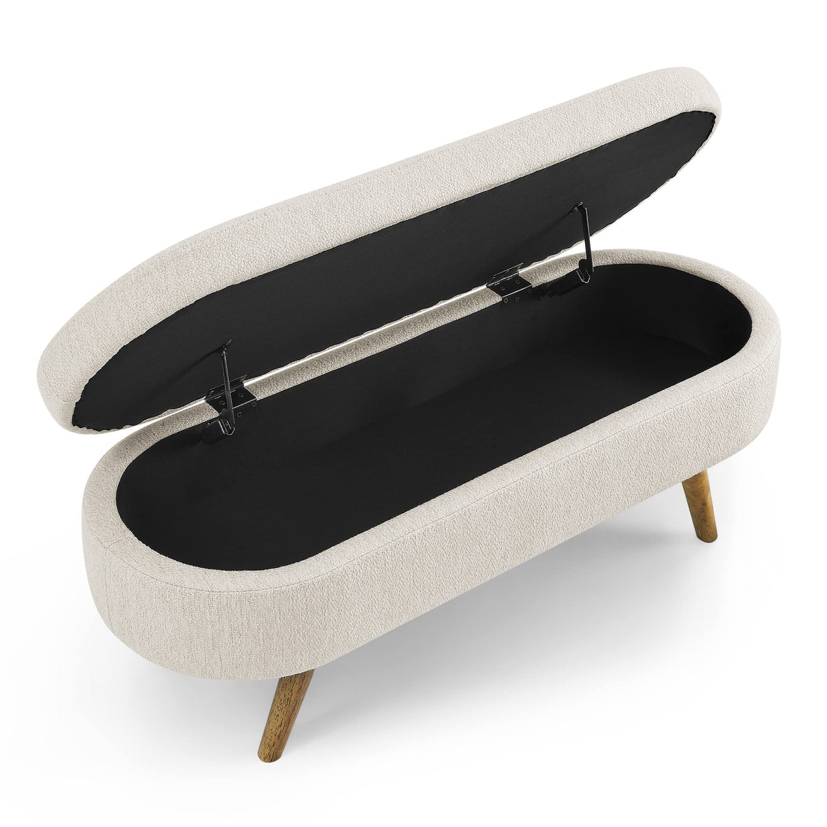 Beige Oval Storage Bench with Rubber Wood Legs Y137538