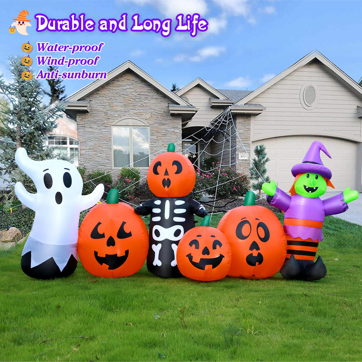 8 ft Halloween Inflatable Pumpkin Witch Ghost Skeleton Decoration with LED Lights E581