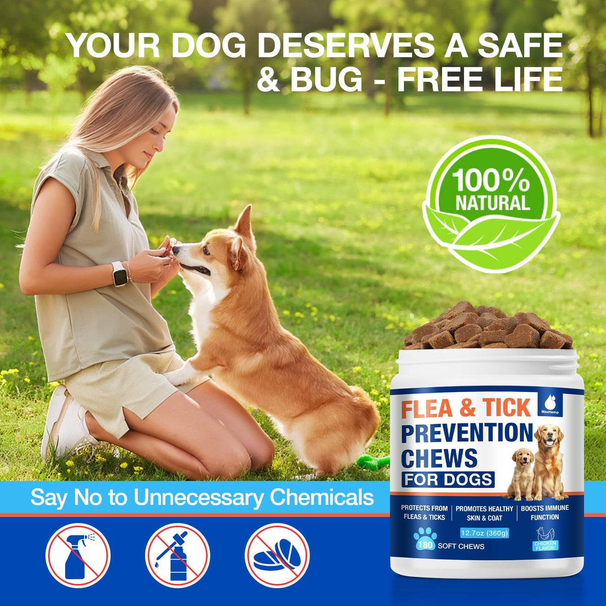 Natural Flea and Tick Prevention for Dogs Chewables F755