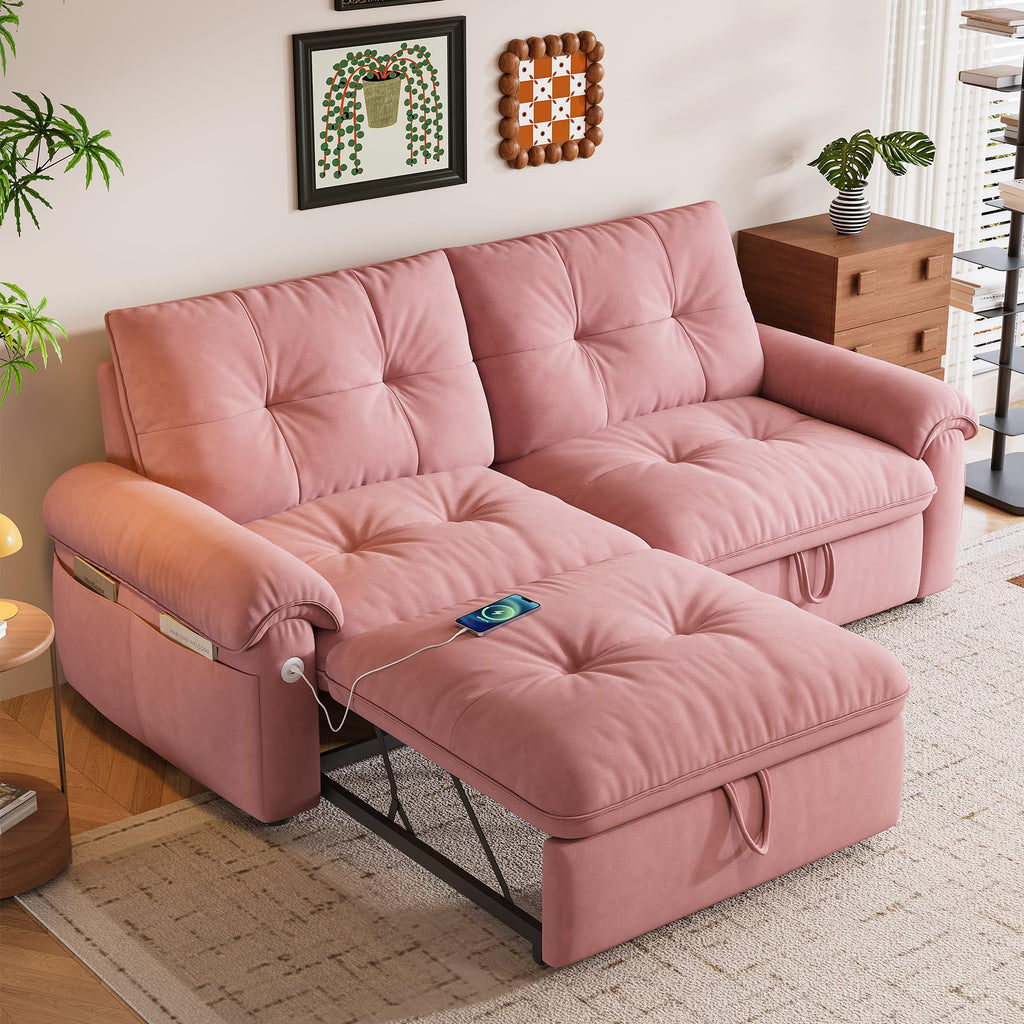 Queen Size Pink Sofa Bed with Pull Out Bed F37574