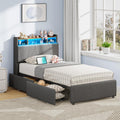 Twin Bed Frame with 2 Drawers, Charging Station & LED Lights, Grey Y5391