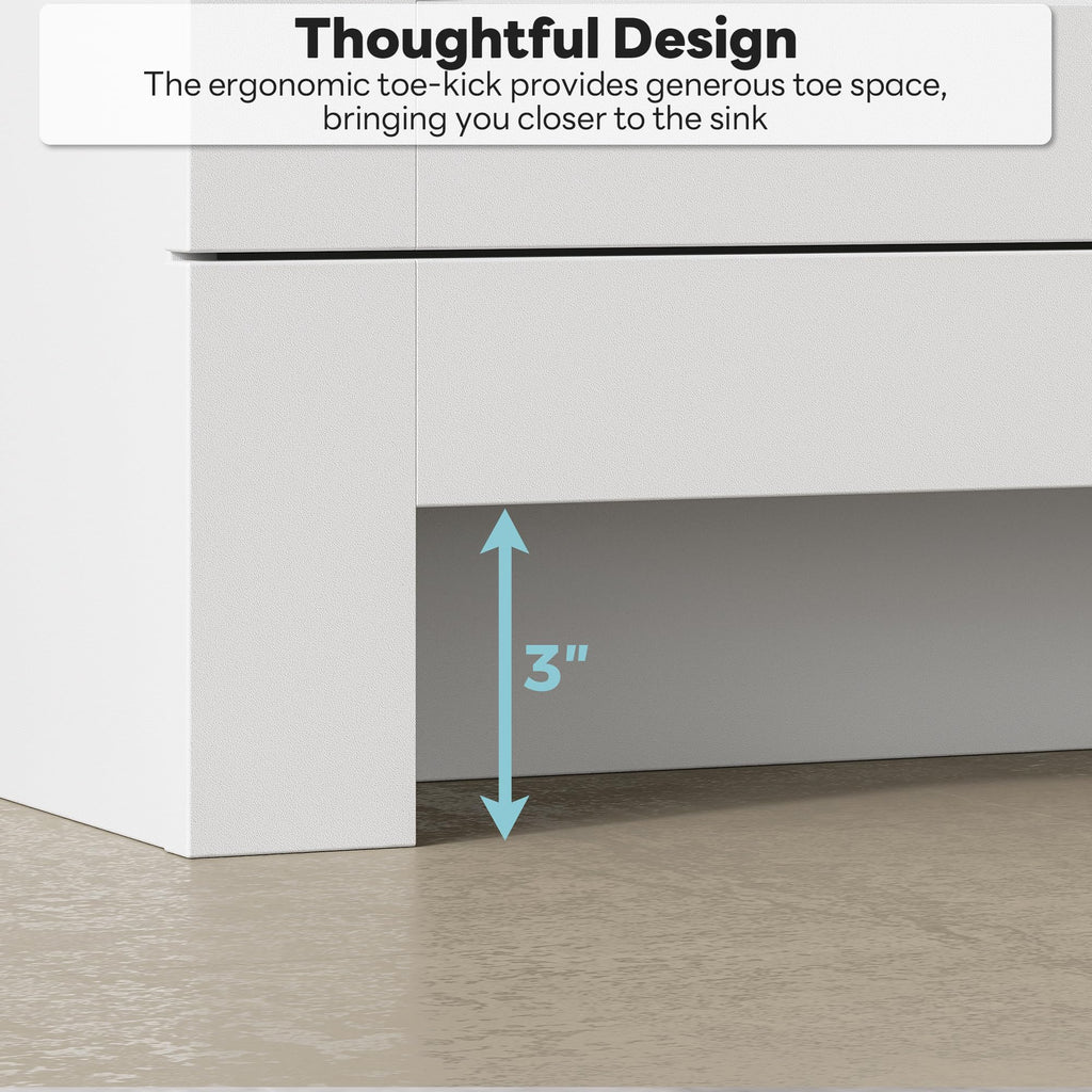36" White Bathroom Vanity with Sink, 2 Soft-Close Drawers & Doors D925577