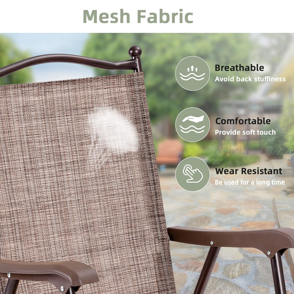 Set of 2 Brown Folding Patio Dining Chairs with Armrests G7038