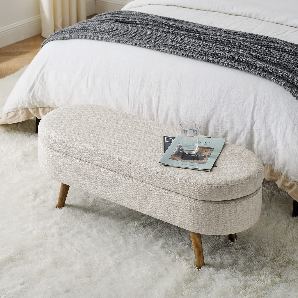 Beige Oval Storage Bench with Rubber Wood Legs Y137538