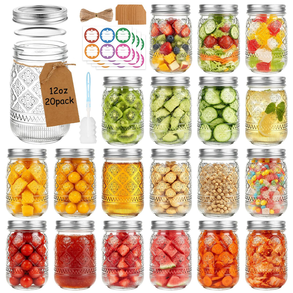12 oz 20 Pack Mason Jars with Lids and Bands V6868