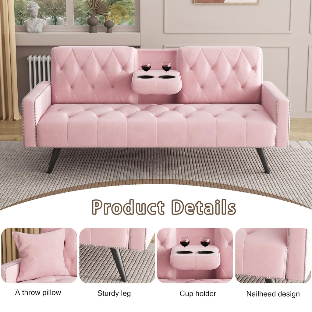Pink Velvet Futon Sofa Bed B817