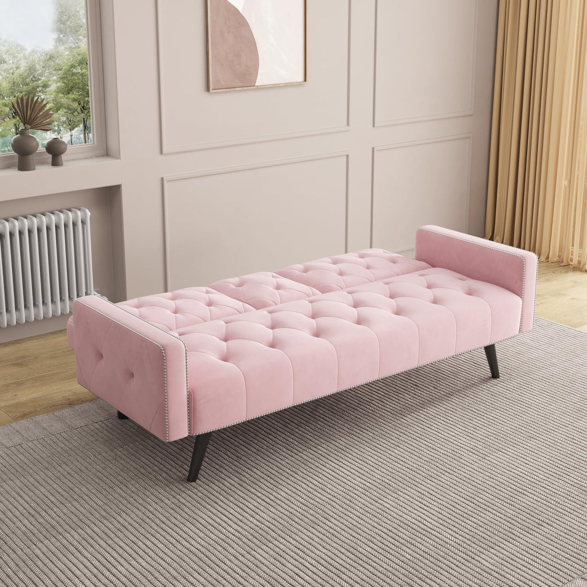 Pink Velvet Futon Sofa Bed B817