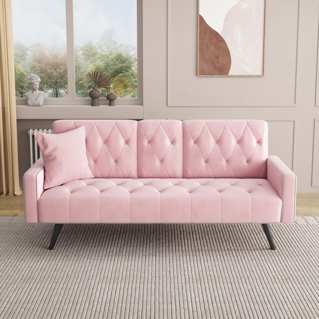 Pink Velvet Futon Sofa Bed B817