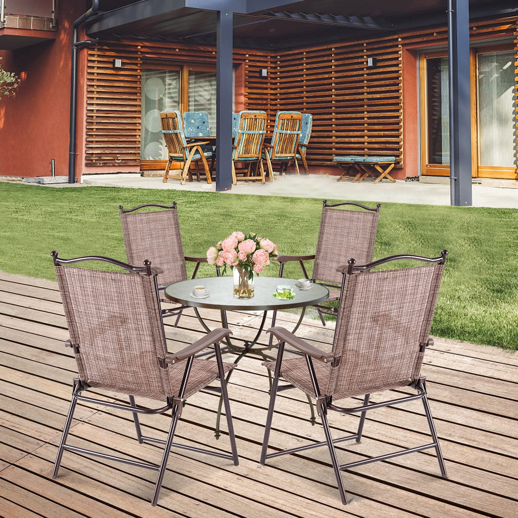 Set of 2 Brown Folding Patio Dining Chairs with Armrests G7038